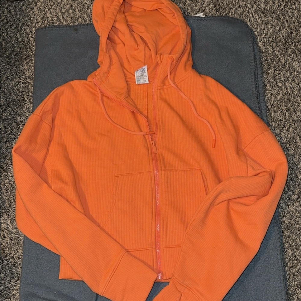 Cropped Orange Hooded Zip-Up Jacket